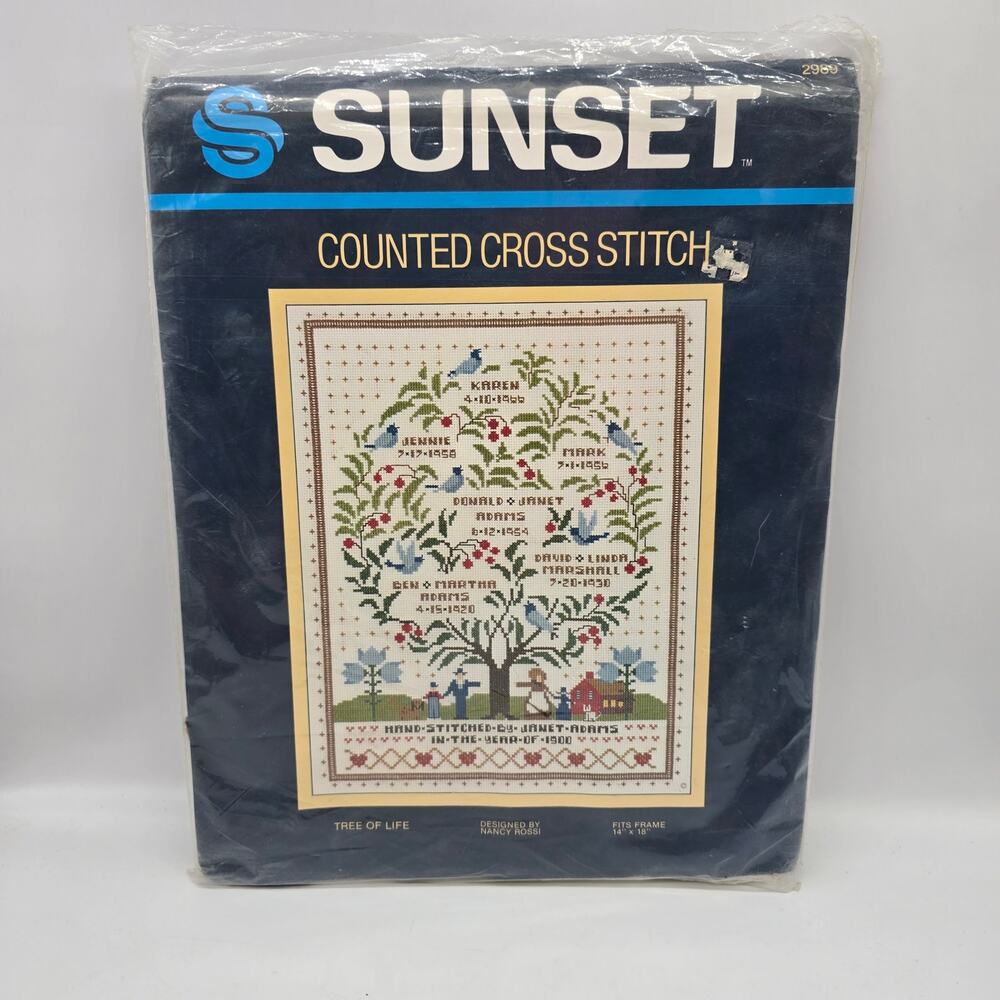 VTG Sunset Family Tree of Life Counted Cross Stitch Kit #2989 Needlecraft Kit